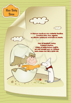 welcome baby card with broken egg ad dog