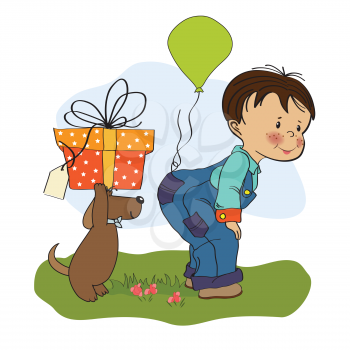 little boy and his dog, birthday card in vector format