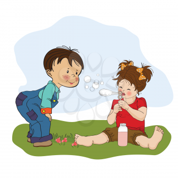 little boy playing with a little girl, illustration in vector format