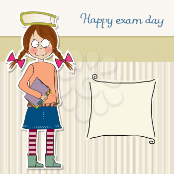 funny young student girl before exam, vector illustration