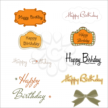 happy birthday texts set isolated on white background, vector illustration