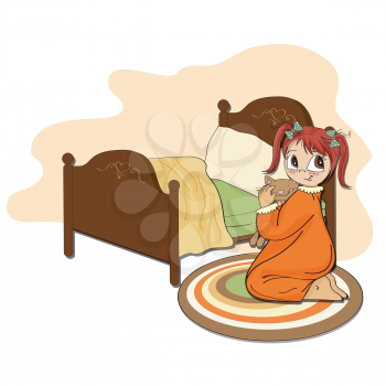 little girl is preparing for sleep, illustration in vector format