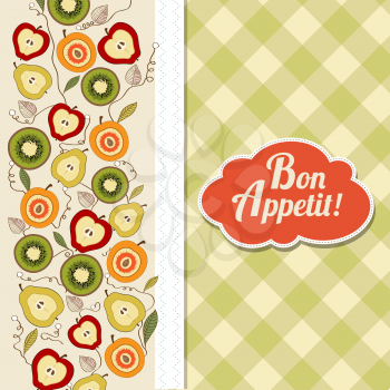 bon appetite card with fruits, vector illustration