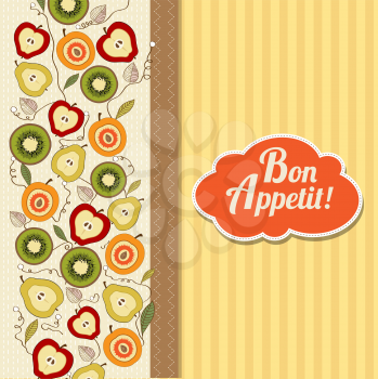bon appetite card with fruits, vector illustration