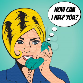 woman chatting on the phone, pop art illustration in vector format