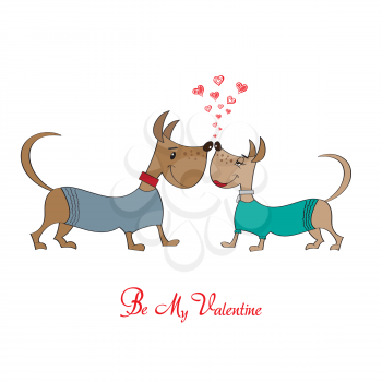Valentine' s day greeting card with cartoon dog characters, vector format