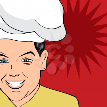 pop art man in cooker uniform , vector illustration