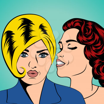 Two young girlfriends talking, comic art illustration in vector format