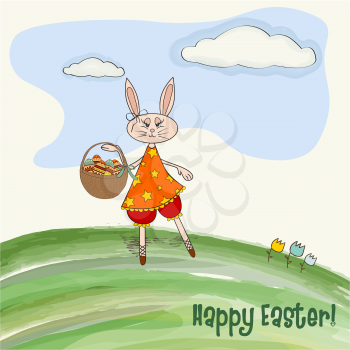Easter greeting card with funny doe, illustration in vector format