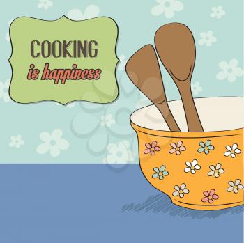 background with kitchen cooking wooden utensils storage pot, vector format