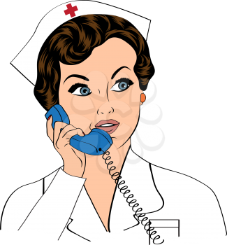 Beautiful friendly and confident nurse at phone , vector illustration
