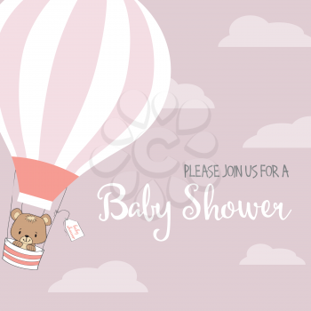 baby girl shower card with hot air balloon, vector eps10
