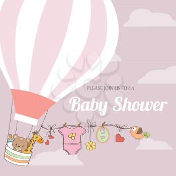 baby girl shower card with hot air balloon, vector eps10