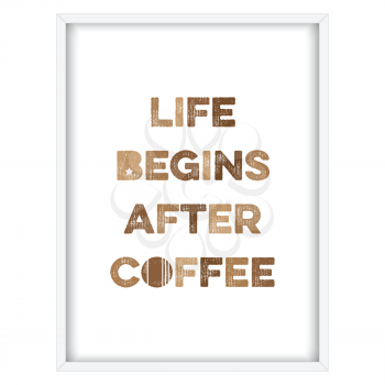 Inspirational quote.Life begins after coffee, vector format