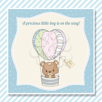 baby boy shower card with teddy bear, vector eps10