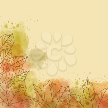 Autumn watercolor background with leaves, vector format