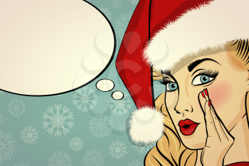 Customizable beautiful retro Christmas card with sexy pin up Santa girl. Vector illustration