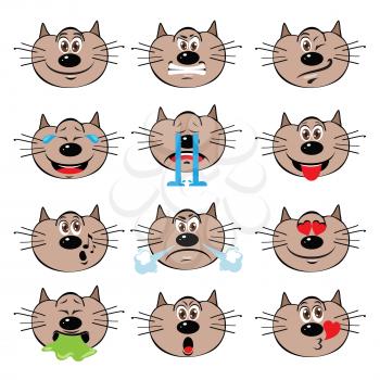 Cat Emojis Set of Emoticons Icons Isolated. Vector Illustration On White Background