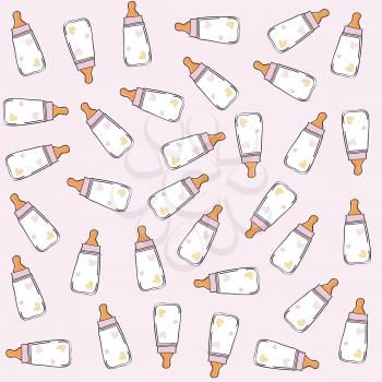 vector pink seamless pattern with milk bottles