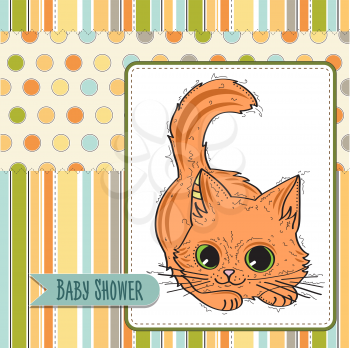 baby shower card template with funny doodle kitten, vector format