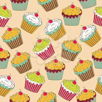 sweet seamless pattern with cupcakes, vector format