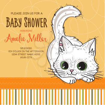 baby shower card template with funny doodle kitten, vector format