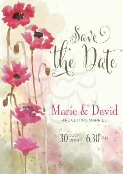 Beautiful floral wedding invitation in watercolor style, vector format, 5 inch x 7 inch