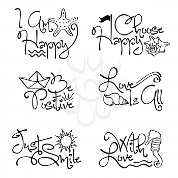 Motivational quotes collection with marine elements, vector format