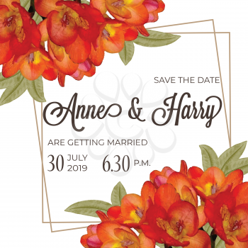 Beautiful floral wedding invitation in watercolor style, vector format