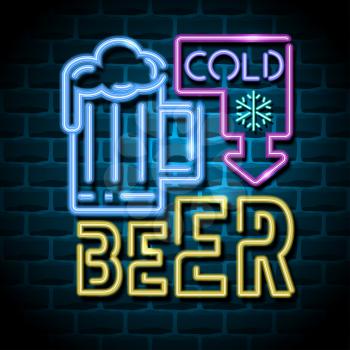 cold beer neon advertising sign. Vector