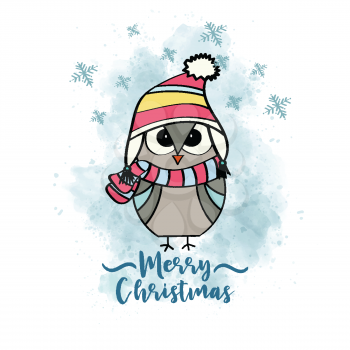 Doodle Christmas card with dressed owl, eps10
