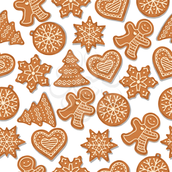Festive Christmas seamless pattern with gingerbread  on white background. Vector