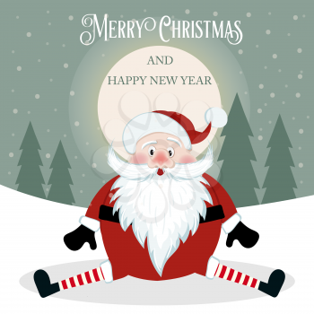 Funny Christmas card with Santa. Flat design. Vector