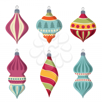 Hand drawn flat Christmas balls collection  isolated on white background. Vector