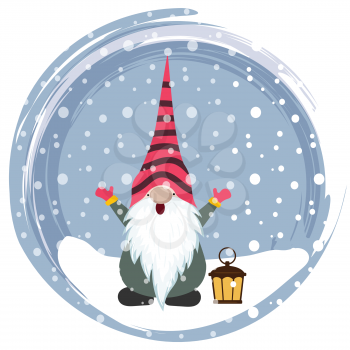 Christmas card with gnome. Scandinavian Christmas. Flat design