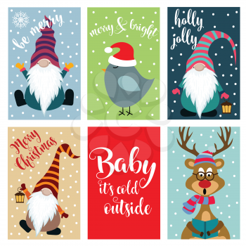 Christmas card collection . Labels. Stickers. Flat design