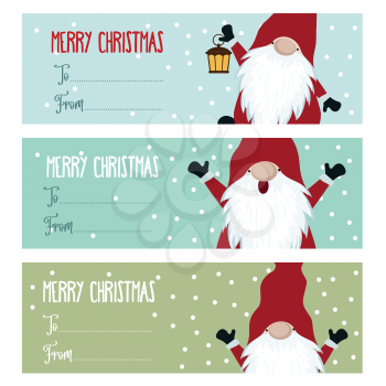 Cute flat design Christmas labels collection with gnomes for presents. Vector. Scandimavian Christmas