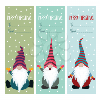 Christmas labels collection with gmomes for presents. Scandinavian Christmas. Vector