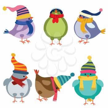 Christmas birds collection isolated on White. Flat design.