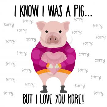Funny Valentine's day card with pig