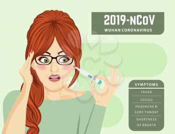 woman with fever. Coronavirus disease, Covid-19. Vector