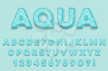 Modern 3D aqua Alphabet Letters, Numbers and Symbols. Fresh Typography . Vector
