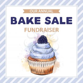 Charity Bake Sale banner template with cupcake. Sales ad template for the web site, social media, shop, flyer and more.