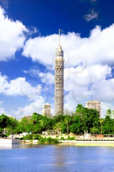 Cairo TV Tower on seafront of Nile. Egypt.