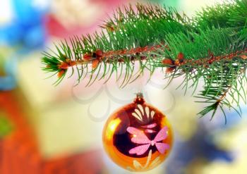 Christmas and New Year decoration-balls on fir tree.