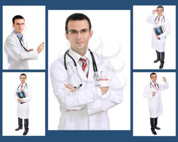 Set (collage) of doctor .Isolated over white background.