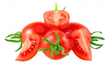 Lush cutting tomatoes . Isolated over white.