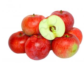 Heap cutting of ripe, red apples. Isolated  over white.