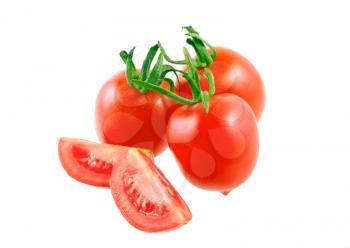 Lush cutting tomatoes . Isolated over white.