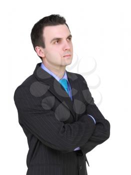 Caucasian businessman with crossed arms. Isolated over white